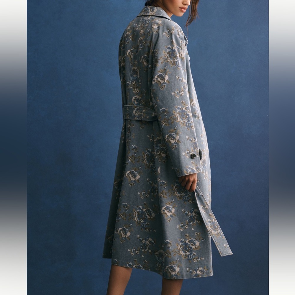 NWT - Avec Les Filles Printed Denim Trench Coat - Picture 3 of 4